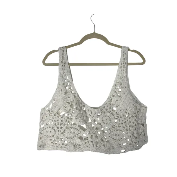 SNDYS Revolve Crochet Lace Crop Top XL White Boho Festival Cottage - Image 2