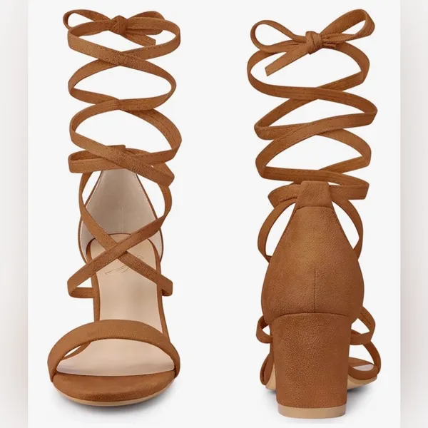NEW Perphy Faux Suede Lace Up Chunky Mid Heels Sandal 7.5 - Image 2