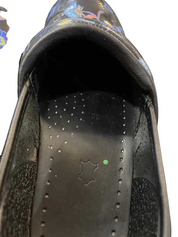 Dansko wms black blue floral leather nursing mules clogs sz 38/7.5-8 SKU 10-213 - Image 9