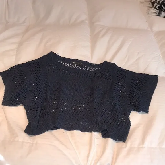 BCBG Max Azria NWT Navy Blue lightweight knit XS woven sweater summer sweater open knit - Image 3