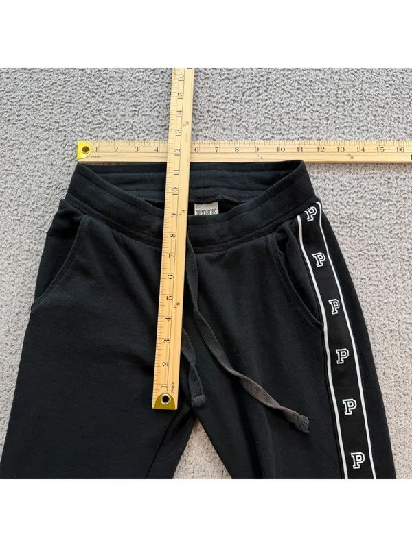Victoria’s Secret PINK Black Logo Tape Side Stripe Fleece Jogger Sweatpants XS - Image 3