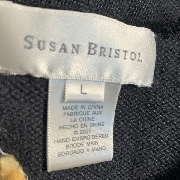Susan Bristol Vintage Black Floral Embroidered Cotton Cardigan Dark Romance Knit Sweater - Image 7