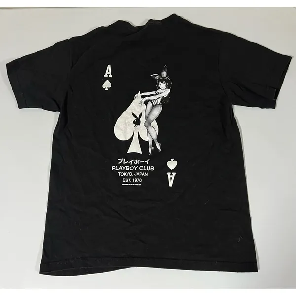 Black Playboy Bunny Playing Card Graphic Short Sleeve T-Shirt Top Tee Size S 🤍🖤 - Image 3