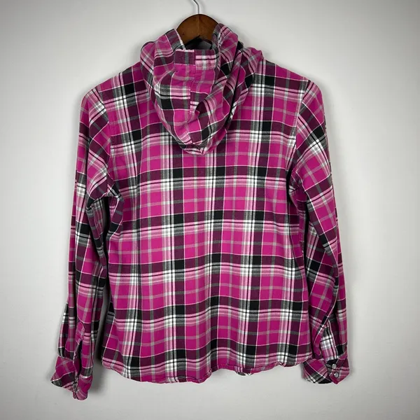 Carhartt Flannel Shirt Womens Small‎ Pink Plaid Hooded Pearl Snap Rugged Shacket - Image 7