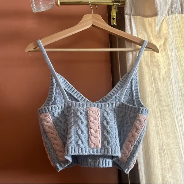 For Love‎ & Lemons Paige Cableknit Cropped Pastel Coquette Sweater Tank Top XS - Image 4
