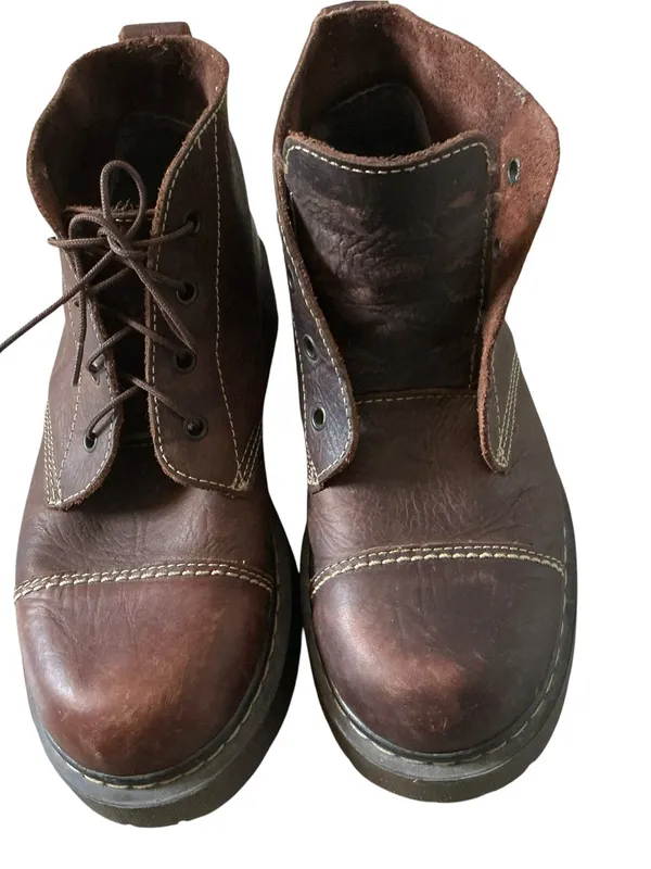 Vtg Beaver creek unisex brown leather chunky biker boots lace up sz 7 - Image 2
