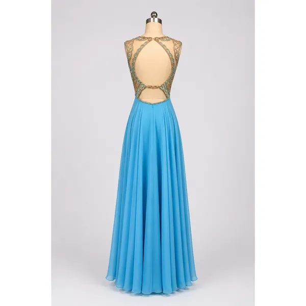 NWT Sherri Hill 50160 Light Blue Beaded Illusion Chiffon Gown Dress Size 2‎ - Image 3