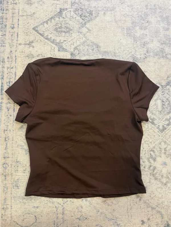 Brown Cut-Out Crop Top Shein short sleeve - Image 2
