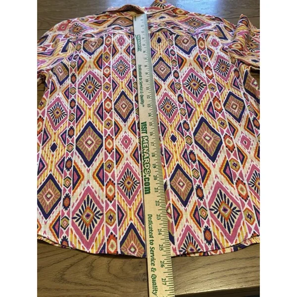 Chicos‎ Womens Size 0 Linen No Iron Button Up Shirt 3/4 Sleeve Aztec Colorful - Image 14