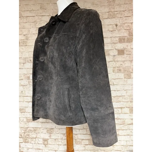 Vtg 90s/Y2K Papaya Brown Leather Women's Suede Button Front Lined Jacket 14 - Image 4