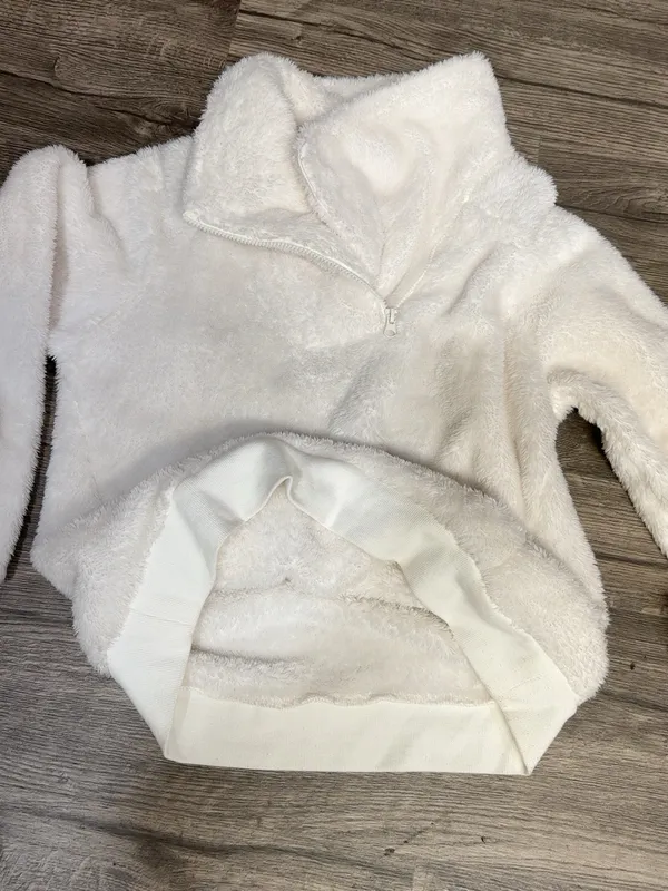 Mondetta Women’s Ivory Plush Sherpa Quarter Zip Pullover Sweater Size M - Image 10
