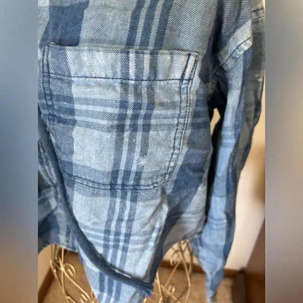 American Eagle Outfitters Blue Plaid Button Down Hooded Top Size XS - Image 5