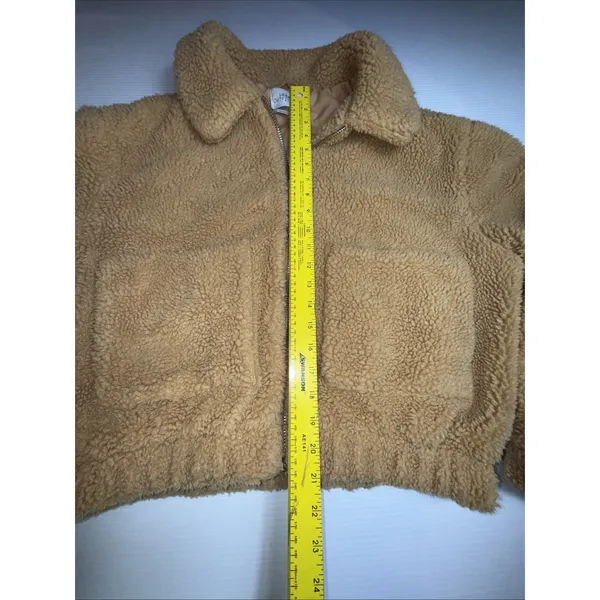 UO Urban Outfitters Cropped Teddy Jacket Fleece Deep Pile Sherpa Brown‎ M - Image 3
