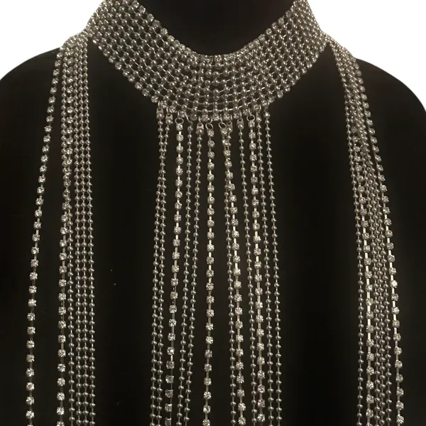 Silver tone rhinestone choker shoulder/body chain necklace - Image 2