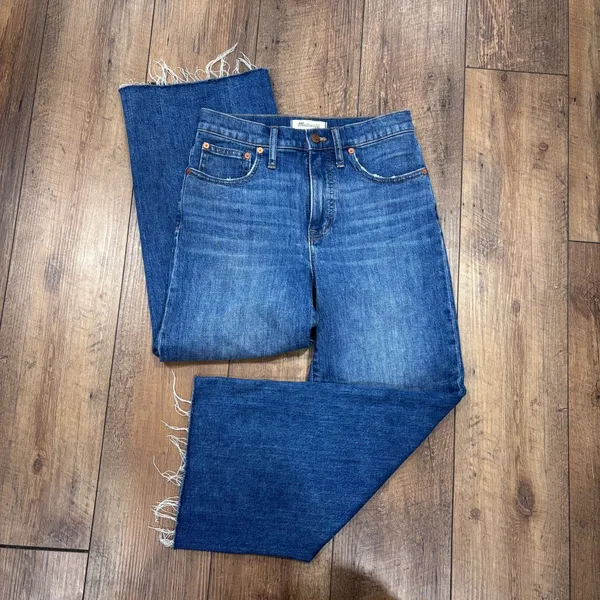 Madewell Wide-Leg Crop Jeans in Marsing Wash: Raw-Hem Edition Womens Sz 26 $128 - Image 3