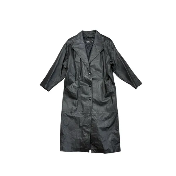 *Vintage 80's Leather Jacket Womens Size M Black Trench Whimsigoth Witchy Grunge - Image 2