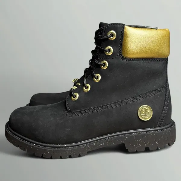 Timberland 6” Heritage Waterproof Nubuck Cupsole Boots in Black/Gold - Image 5