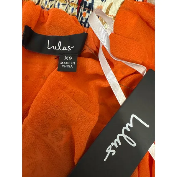 Lulus Forever Mesmerizing Orange Scarf Print Halter Mini Dress Open Back XS NEW‎ - Image 3
