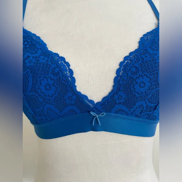 AERIE Lace Racerback Cross Back Lined Bralette Bra Lingerie Cobalt Blue Size M - Image 5