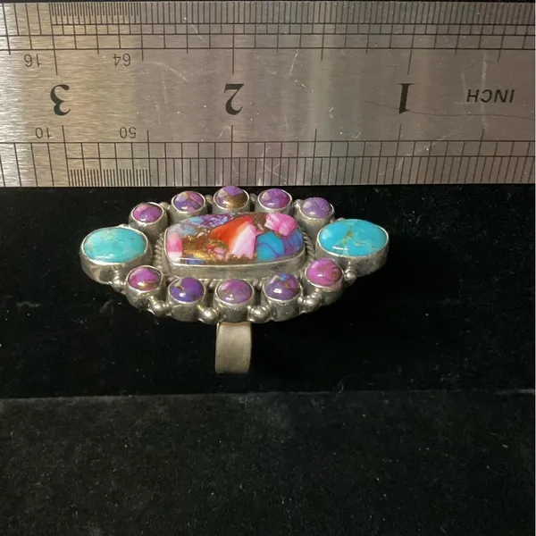 925 SS. STATEMENT Ring Purple Dahlia, Pink Dahlia w/ Turquoise & Turquoise! - Image 2