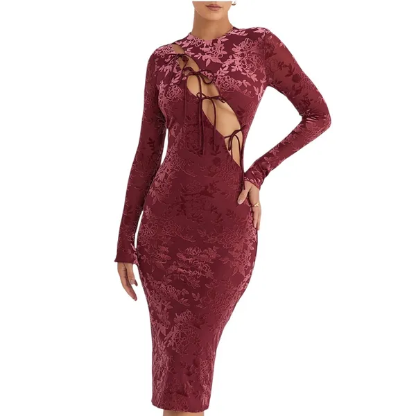 New! Mistress Rocks Mahogany Devoré Velvet Midi Dress Size XS - Image 2