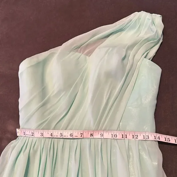Women’s Green Chiffon One Shoulder Bridesmaid Dress Zip Up Back Size 6 - Image 8