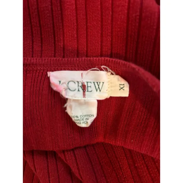 Vintage J Crew Red Ribbed Cotton Henley Sweater Pullover Hong Kong XL Retro - Image 7