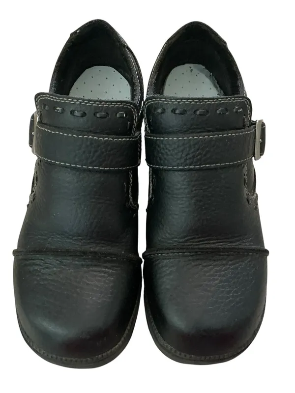 Milwaukee motorcycle women’s biker shoes black leather grunge buckle & stitching - Image 4