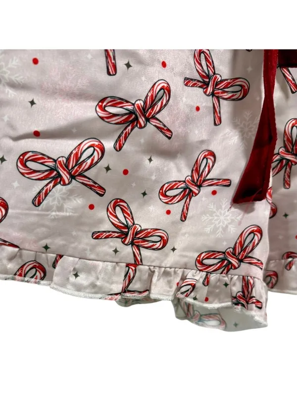Simply Southern Candycane Bow Christmas Pajama Set Pink Satin XL Holiday PJs NWT - Image 12
