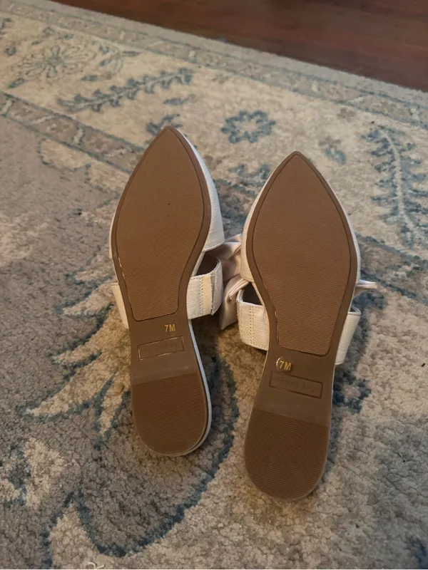 Copper Key Ivory Pointed-Toe Slide Mules with Satin Bow - Image 5