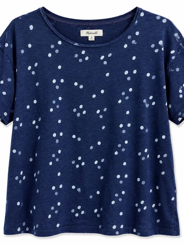 Madewell Navy Blue Polka Dot Linen Blend Short Sleeve Tee Women’s Medium - Image 2