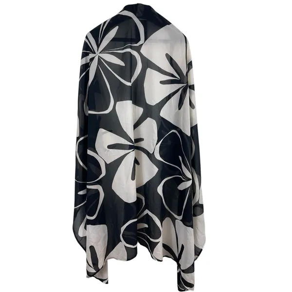 Anne Klein New York One Size Black White Floral Sheer Wrap Kimono Scarf NWT - Image 2