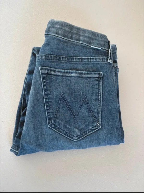 MOTHER Blue Denim Jeans with Copper Button Detail - Image 3