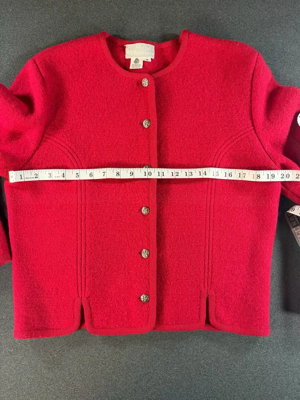 Vintage 1970s Wool Cardigan SIZE 14 100% Pure Wool Moffat Woollens Red Bouclé - Image 10