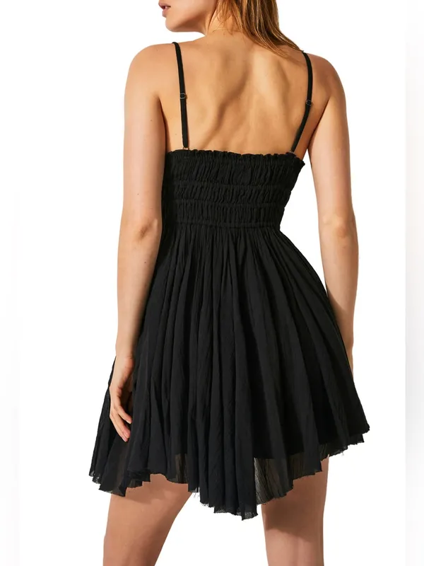 NWT Free People Intimately Delia Asymmetric Raw Hem Cotton Dress in Black Size X - Image 3