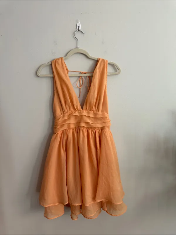 Abercrombie & Fitch Orange Sleeveless V-Neck Plunge Mini Dress SIZE S - Image 5