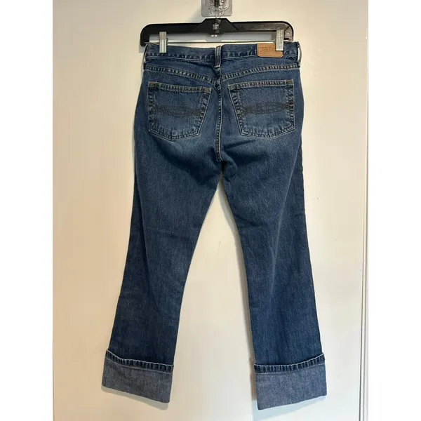 Abercrombie & Fitch Y2K Low Rise Straight Leg Cuffed Jeans Sz:00 Blue Button Fly - Image 2