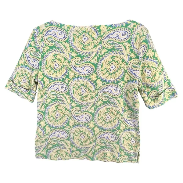 Lauren Ralph Lauren Top Womens M Green Yellow Cotton‎ Paisley Preppy Old Money - Image 4