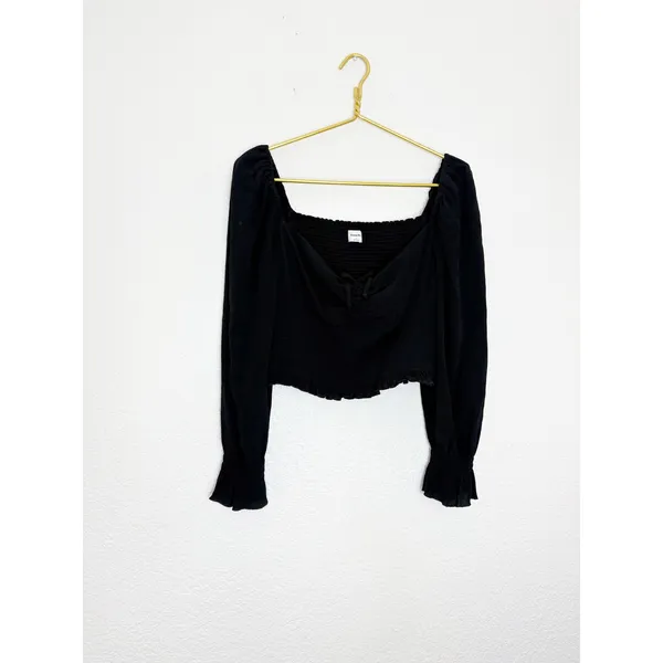 Aritzia Sunday Best Sinatra Longsleeve Blouse Large Black Smocked Sweatheart - Image 4