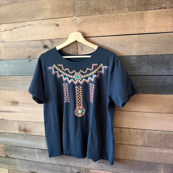 Vintage 90s Southwestern Geometric Graphic T Shirt Black Tribal Desert Print - Image 8