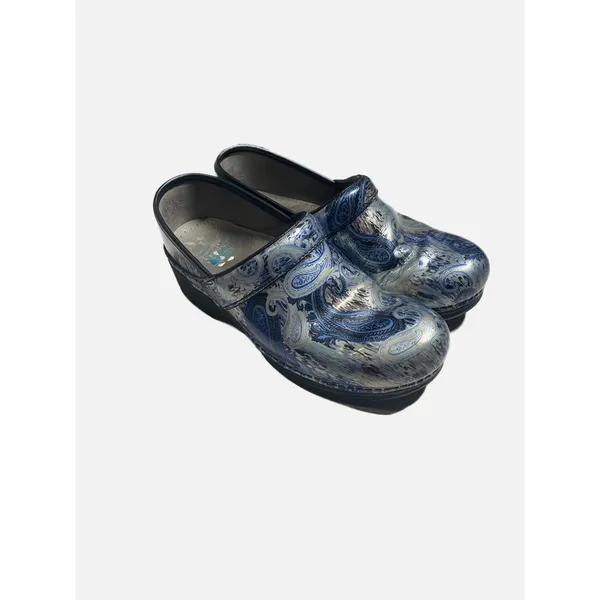 Dansko Professional Clogs Womens 38 Blue Paisley Patent Leather Comfort Nursing - Image 2