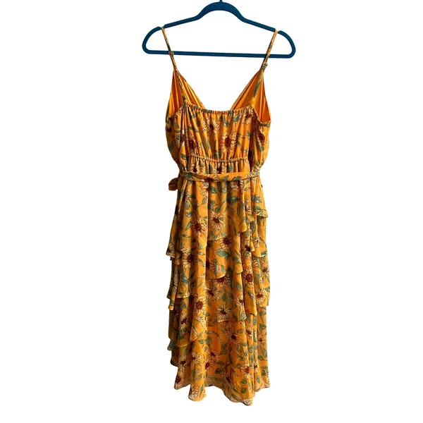 LC Lauren Conrad Sunflower Midi Dress Womens Medium Yellow Boho Tiered Ruffle - Image 4
