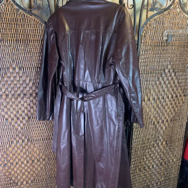 Vintage Dark Brown Leather Trenchcoat Size S/M - Image 4