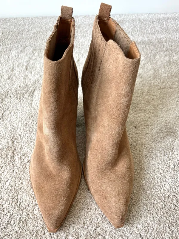 Marc Fisher LTD Oshay Brown Suede Leather Booties Pointed Toe Block Heel - Image 7