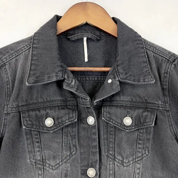 Free People Women Denim Jacket XS Black Grunge‎ Indie Rock Trucker Western Urban - Image 2