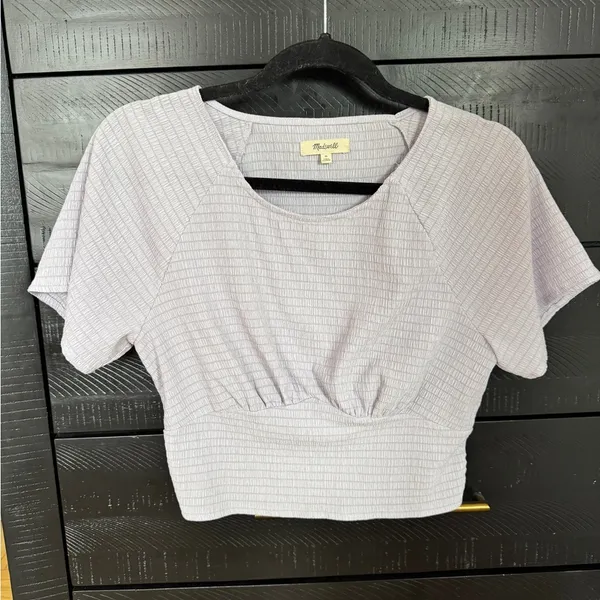 Madewell Lavender purple Short Sleeve Women's Top Shirred Crewneck Crop medium - Image 4