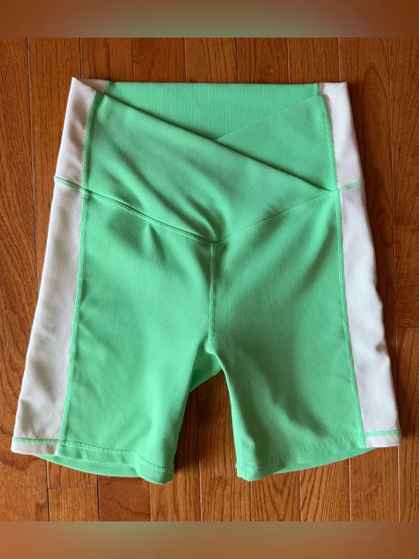 Wilo The Label Ribbed Cross Waist Biker Shorts Mint Green White Stripe Medium M - Image 8