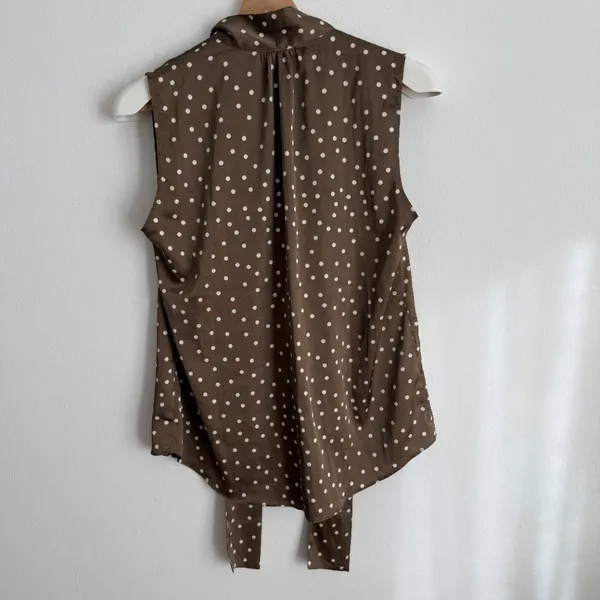 Satin Sleeveless Polka Dot Tie-Neck Top - Image 3