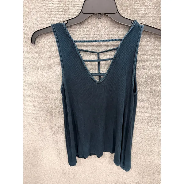 American Eagle Women Tank Top Small Teal Soft & Sexy Rib Strappy Ladder Back - Image 2