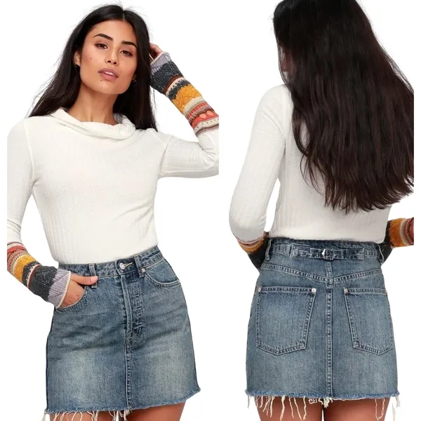 Free People We The Free Rugged A-Line Denim Mini Skirt in Blue Size 31 - Image 2